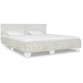 Bett Grau Natur Rattan 180x200 cm - Grau