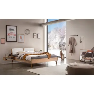 Hasena Massivholzbett, Kopfteil gepolstert Fabro, Farbe: Eiche bright, geölt, Bezugsfarbe: Kul white, verschiedene Größen - 25 cm/180 x 210 cm