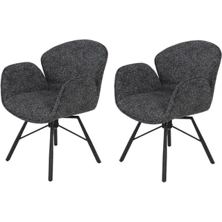 Hela Tische, 2er Set Esszimmerstuhl Armlehne Bristol, Bezug Webstoff Anthrazit Boucleòptik, 360° drehbar, Metallgestell