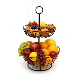 Relaxdays Obstkorb-Etagere , Schwarz , Metall , 43 cm , Geschirr, Schalen & Schüsseln, Obstschalen