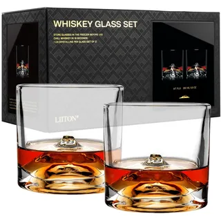 LIITON Exklusiv Whisky Gläser Set Fuji 2-teilig aus Kristallglas, Tumblergläser, Geschenke für Männer für Cocktails, Gin, Bourbon, Rum, Trinkgläser Geschenkset
