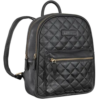 STILORD Elira Rucksack Leder Damen Klein mit Rautenmuster Lederrucksack Vintage Daypack Gesteppte Tasche Cityrucksack Frauen Elegant Echtleder Farbe:schwarz