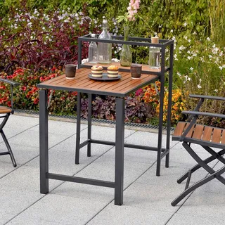 Gardenson Balkontisch , Graphitfarben, Naturfarben , Holz, Metall , Akazie , massiv , rechteckig , 55x75x73 cm , klappbar , Gartenmöbel, Gartentische, Balkontische