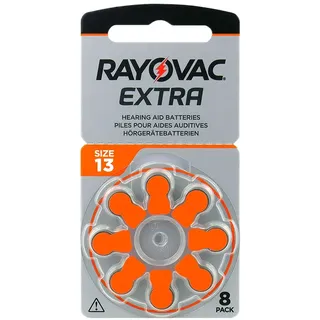 Rayovac Extra 13, 8 Stück, Hörgerätebatterien, hohe Leistung, Zink-Luft-Batterien, 1 Blisterkarte, orange, 13AUX-8XEMF