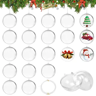 Durchsichtige Weihnachtskugeln, wadafen 20 Stück Ø8cm Plastikkugeln Zum Befüllen, Christbaumkugeln Zum Befüllen, Ausgestattet mit Kabelgebundenen,Geeignet für Hochzeiten, Weihnachts und Heimdekoration