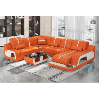 Modern Wohnlandschaft Sofa U Form Ecksofa Designersofa Weiß Kunstleder JVmoebel - Orange