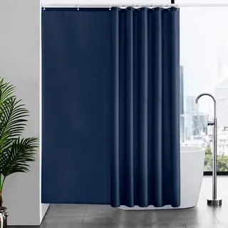 Furlinic Duschvorhang Überlänge Badvorhang Anti-schimmel Textil für Badewanne und Dusche Vorhang aus Stoff Antibakteriell Waschbar mit 12 Duschringen Dunkelblau Extra Groß 200x200cm.
