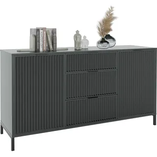 GrekPol Kommode Wave klein Aufbewahrungsschrank mit 3 Schubladen und 2 Türen Vielseitiger Stauraum Kommode Metallgestell Schubladenschrank Sideboard Farbe: Greenstone - dunkelgrün