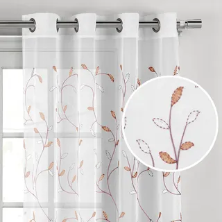 Creative Home Ideas Window Elements Vorhang, gewellt Blätter, durchscheinend, Tüll, Ösen-Vorhang, Bestickt Korallenrot