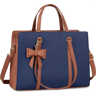 Damen Handtasche Shopper Schwarz Laptoptasche 15.6 Zoll Kunstleder Umhängetasche Business Schule - Schwarz
