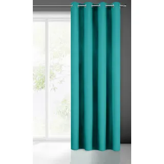 Eurofirany Rita Vorhang Gardine Glatt Schlicht Einfarbig - 8 Ösen Modern Schlafzimmer Wohnzimmer Lounge Kinderzimmer 1 Stück Einzeln, Polyester, Türkis, 140X250cm