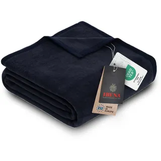 Ibena Porto Decke 150x200 cm – Baumwollmix weich, warm & waschbar, Kuscheldecke dunkelblau einfarbig