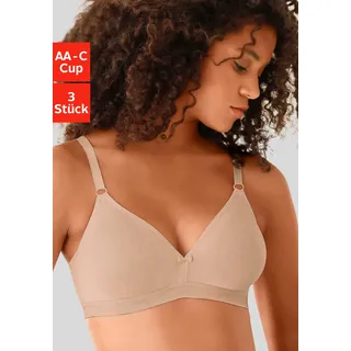 Bralette-BH, Damen, Gr. 75, Cup AA, bunt (1xtoffee, 1xschwarz, 1xweiß), Jersey, Obermaterial: 75% Baumwolle, 15% Elasthan, 10% Polyester, PETITE FLEUR BY LASCANA, Basic, BHs Bralette-BH, ohne Bügel im Triangel-Schnitt aus Baumwolle, Basic Dessous