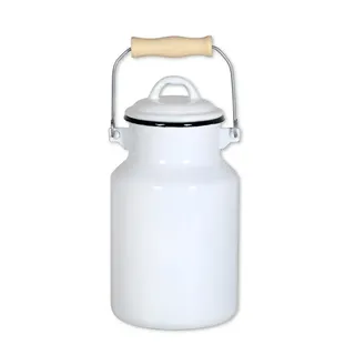 Krüger Emaille Milchkanne Weiß 4,0 L | Für Milch, Saft & Dekoration | PFAS-frei | Schnitt- & kratzfeste Emaille | Mit Deckel & Holzgriff | Spülmaschinengeeignet | Landhaus-Design