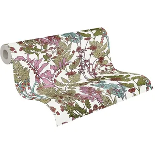 A.S. Création Architects Paper Blumentapete Floral Impression Tapete natürlich PVC-freie Vliestapete bunt grün blau rosa creme matt glatt 377513 37751-3, 10.05 m x 0.53 m