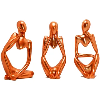 3PCS Denker Skulptur Deko Modern Wohnzimmer, Skulpture Dekoration Wohnzimmer, Statue bücherregal Deko für Regal, Tisch Deko Büro Dekoration Wohnung Modern Sculpture, Figuren Deko Industrial (Orange)