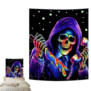 Totenkopf-Schwarzlicht-Wandteppich, Horror-Schwarzlicht-Poster, UV-reaktiv, Terror-Totenkopf-Wandteppich, Wanddekoration für Wohnzimmer, Spielzimmer, Wohnheim