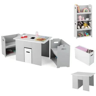 Costway Kindertisch mit 2 Stühlen grau(3-tlg) , Grau , Holzwerkstoff , 70x47x45 cm , Babymöbel & Kindermöbel, Kinderzimmer & Jugendzimmer, Kindersitzgruppe