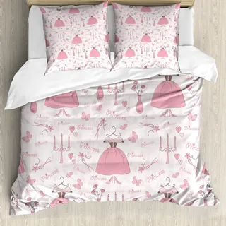 ABAKUHAUS Prinzessin Bettbezug, Princess Mystic Kerzen, Milbensicher Allergiker geeignet mit Kissenbezügen, 155 cm x 220 cm - 80 x 80 cm, Rose Pale Pink Weiß - Weiß