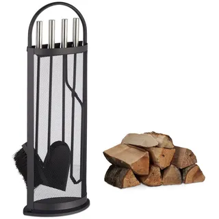 Relaxdays Kaminbesteck , Schwarz , Metall , 23x66x15 cm , Elektrogeräte, Heizgeräte, Elektrokamine
