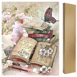 DCIDBEI Mit Verpackung Box Diamond Painting Erwachsene Vintage 40x50cm Notizbuch Schmetterling Buch Diamant Gemälde Kirschblüten Eckige Steine Notizbuch Schmetterling Buch