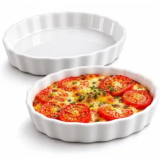 WakiHong 2 Artikel Runde Quicheform Keramik 12.4CM Obstkuchenform Tarteform | Antihaftbeschichtung Tarteform Keramik für Backwaren,Quiche,Pizza Geeignet zum Backen zu Hause(Weiß)