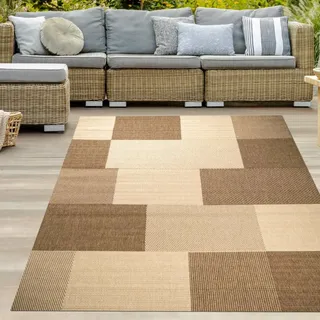 Teppich Modern Flachgewebe Kariert Sisal Optik Küchenteppich Küchenläufer Karo Design Braun Beige Größe - 60 x 110 cm - Beige, Braun, Hellbraun