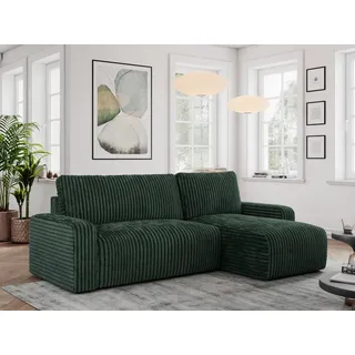 MKS Meble Cord Sofa, Cord Couch, Sofa L-Form mit Schlaffunktion und Bettkasten, Schlafsofa Cord, Ecksofa, Eckcouch, Couchgarnitur Ecke Bettcouch - Argos - Grün Cord - Grün
