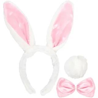 w widmann milano party fashion 5466B - 3-teiliges Hasen Set, Haarreifen mit Ohren, eine Fliege, Schwanz, Bunny Set, Verkleidungsset, Häschen Set, Karneval, Motto Party, Junggesellinnenabschied