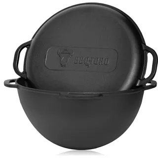 BBQ-Toro Kazan, Gusseisen Topf, 19 Liter, Grillwok preseasoned-bereits eingebrannt, Schmortopf - Schwarz