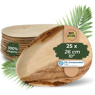 BIOZOYG Einwegteller 25 Stück 26 cm tropfenförmig - Palmblatt Teller Teller Gartenparty kompostierbar - Einweg Partygeschirr nachhaltig, Alternative zu Plastiktellern
