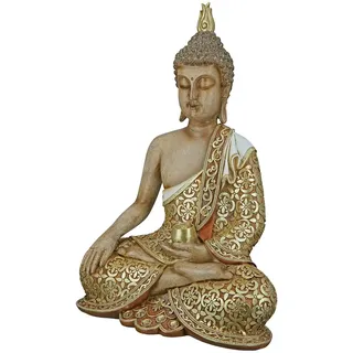 Gilde Deko Skulptur Buddha Figur sitzend - Meditation - Dekoration Wohnzimmer - Geschenk Geburtstagsgeschenk - braun/goldfarben - Höhe 35 cm
