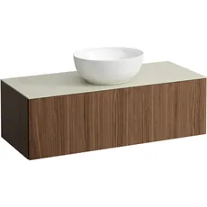 Laufen Il Bagno Alessi Schubladenelement, 1 Hahnloch, Steinplatte Calce Avorio, Ausschnitt Mitte, 120x50x37cm, 1 Schublade, H431315097, Farbe: Noce Canaletto