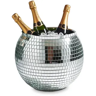 MikaMax Eiskübel Discokugel – XL 11 Liter – Getränkekühler für Partys – Weinkühler & Eisbehälter – Silberner Disco Ice Bucket - 27,5cm