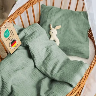 Laleni Baby & Kinder Bettwäsche Set 80x80cm + Kissenbezug 35x40cm, 100% Baumwolle, Oeko-TEX Zertifiziert, Grün