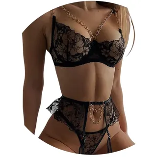 ORANDESIGNE Damen Weihnachts Body Sexy Dessous V Ausschnitt Reizwäsche Blumen Bodysuit Negligee Weihnachten Reizvolle Strapsen Dessous Set Spitze Babydoll G-String mit Strumpfband