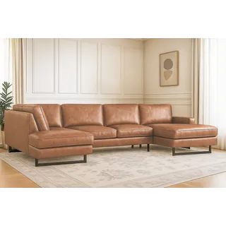 Home Affaire »Pinto, 350 cm, U-Form, XXL, mit Ottomanen« Cord, Chenille, Lederoptik, mit Keder, Metallfüße, Wellenunterfederung,