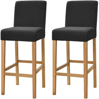 Dimatic Samt Plüsch Stuhl Abdeckung Theke Pub Bar Hocker Stuhl Slipcover für Esszimmer Cafe Barhocker Slipcover Möbelschutz Anti-Rutsch-Bezug mit elastischem Boden, 2er Set, Schwarz