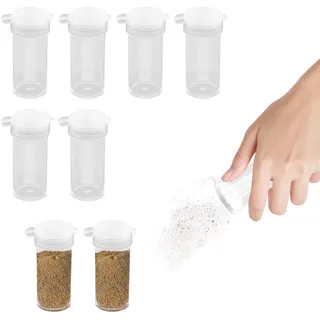 6 Stück Salzstreuer aus Kunststoff, Extra Kleine Salzstreuer, Kleiner Lid 6 Gramm für Gewürzdosen Camping, Leichte, Gewürzbehälter Camping für Reisen, Transparent staubdicht(5g)