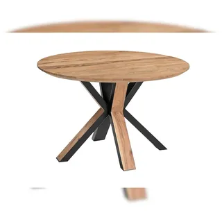 sam möbel gmbh Runder Esszimmertisch Akazie naturfarben Schweizer Kante 105 cm Spider-Gestell schwarz aus Metall + Holz KIMBERLY - Naturbelassen