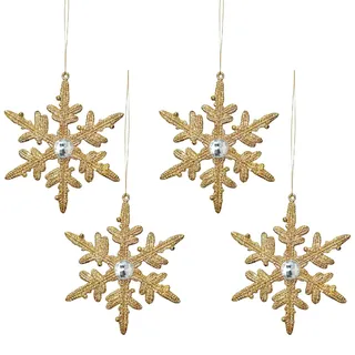 Christbaumschmuck 4 Packung Schneeflocken Gold Glitter Mit Edelstein 14cm