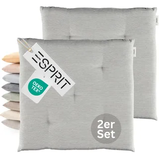 Esprit 2er Set Sitzkissen Stuhl 40x40cm Grau - Bequeme Stuhlkissen für Esszimmer & Küche - waschbar bis 30°C - Öko-Tex - Sitzauflage für Gartenmöbel, Sitzpolster, Bank, Bürostuhl & Boden