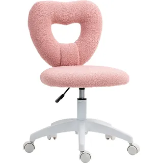Fortuna Lai Schreibtischstuhl Bürostuhl Drehbar Homeoffice Stuhl mit Herzförmige Rückenlehne, ohne Armlehne Höhenverstellbarer Teddy-Fleece Schminktisch Stuhl für Arbeitszimmer, Rosa - Rosa