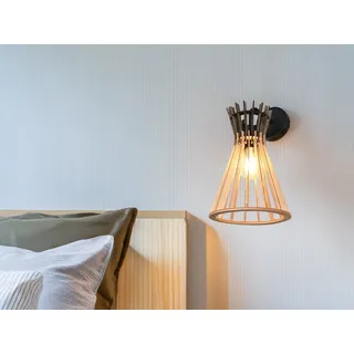 LED Wandeuchte innen skandinavisch mit Schalter & Lampenschirm Holzoptik H: 24cm
