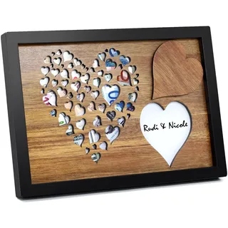 AceList Geldgeschenk Hochzeit Bilderrahmen mit Herz - Personalisiertes Hochzeitsgeschenk für Brautpaar - Kreative Verpackung für Geld statt Briefumschlag - Eleganter Schwarzer Rahmen & Spardose