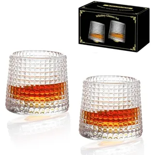 Sthrucrack Drehbare Whiskey-Gläser zur Entspannung - Set im antiken Stil mit 2 Bar-Gläsern für Bourbon, Scotch, Rum (2 karierte Verpackungen, 300ml (10oz))