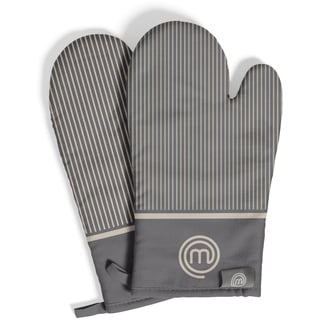 Masterchef Topflappen Handschuh Ofenhandschuhe Hitzebestaendig, 100% Baumwolle, Backofenhandschuhe Perfekt zum Kochen, Backen, mit Aufhängeschlaufe & Logo, Grau, Erde Kolletion