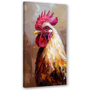 Feeby Leinwandbild Hahn Vogel Tier 50x100cm , Braun , Textil , Tiere , Rechteckig , 50x100 cm , Bilder & Rahmen, Bilder, Leinwandbilder