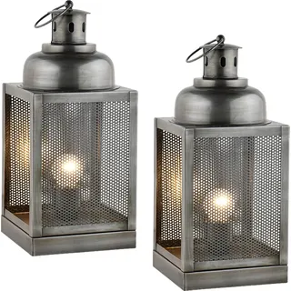 Marrakesch 2er Set Tischlampe Nachttischlampe 35cm groß | Vintage Deko Lampe im Wohnzimmer Schlafzimmer oder Kinderzimmer | Retro Tischleuchte Ceed silber aus Metall mit E27 Fassung