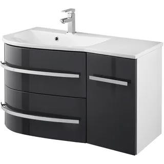 WELLTIME Waschtisch »OSLO« Breite 90cm, geschwungene Form, Ablage rechts grau